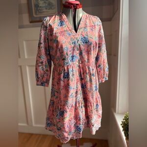 LOFT Pink Floral Mini Dress with Blue and Green Accents Size 0 Cottagecore